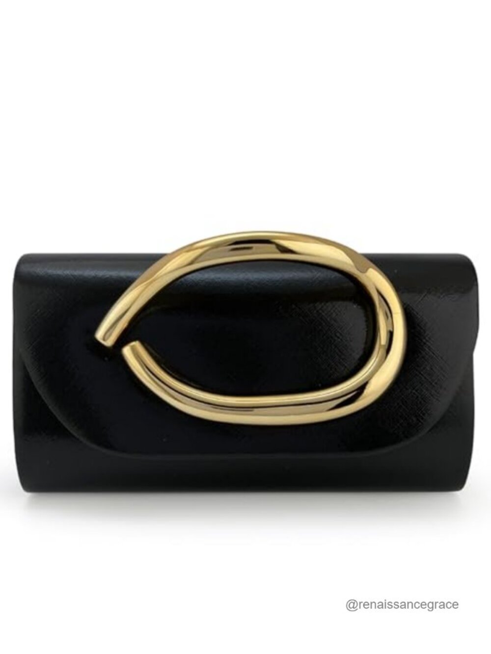 Elegant Vegan Leather Evening Clutch with Gold Handle, Detachable Chain